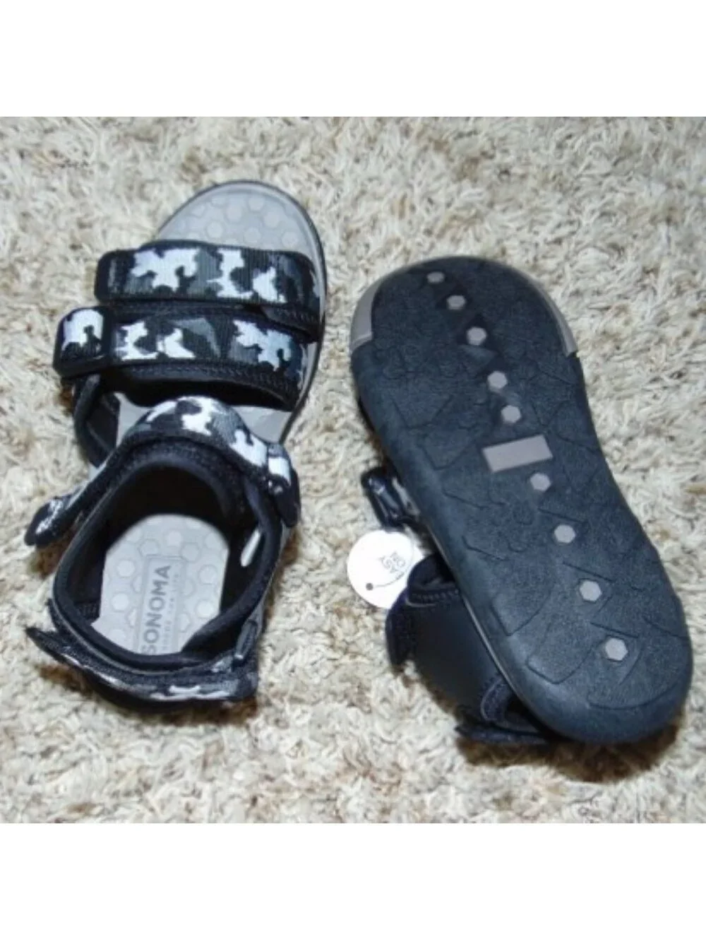 Sonoma Sandals 3 Boys Gray Camo Sport Open Toe Fx Leather Adj Straps Kids